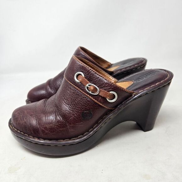 BORN Women's Brown Leather Heeled Clogs Size 7 | 38 EU - Picture 4 of 12
